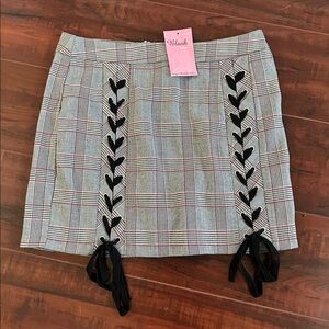 Plaid Mini Skirt with Black Lace-Up